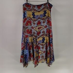 Anu by Natural Boho Festival Midi Skirt Medium Multicolor Blue Floral Print